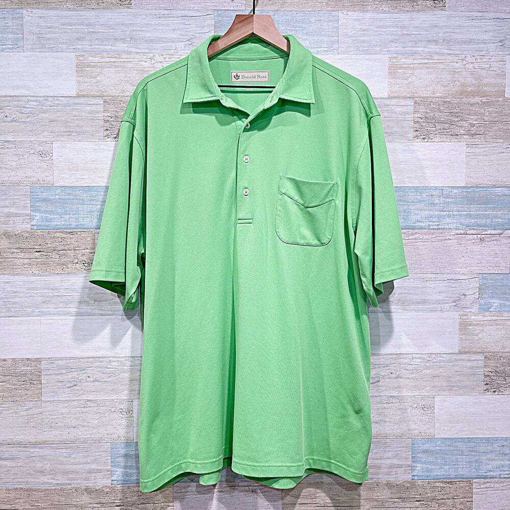 DONALD ROSS Performance Pique Golf Polo Shirt Green Pocket Casual Mens XL